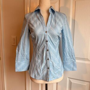 Express Office Blue Striped Button Up Quarter Sleeve Size XS